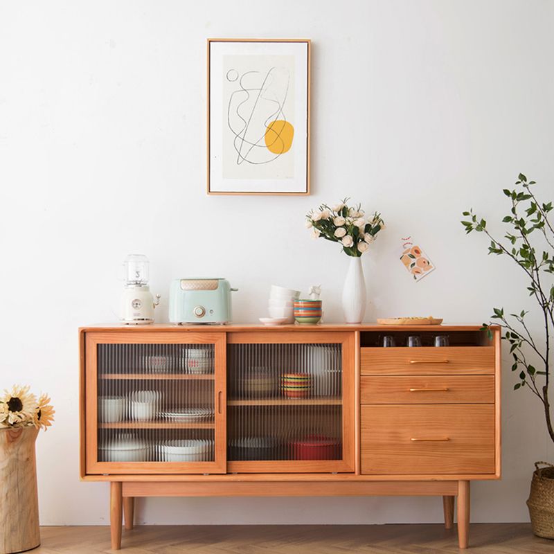 Nordic Style Storage Solid Wood Sideboard Cabinet with Glass Doors