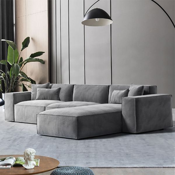 Nordic Style Sectional Cushioned Back Square Armrest Latex/down/sponge Grey Sofa