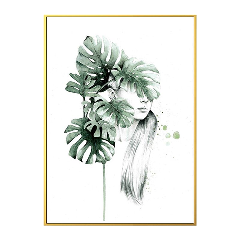 Textured Figure and Botanical Painting Canvas Glam Style Wall Art Decor for Bathroom