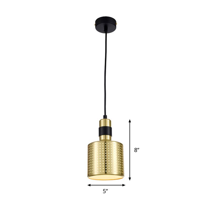 Cylinder Metal Hanging Pendant Light Contemporary 1 Light Black and Gold Suspension Lamp