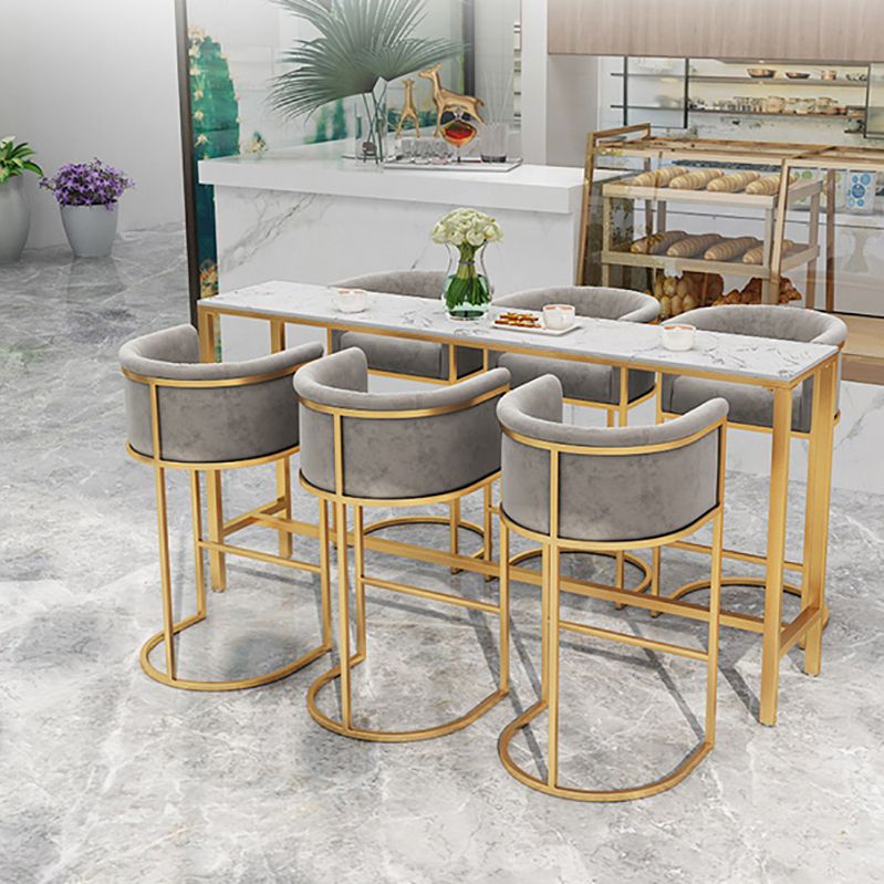 Rectangle Coffee Shop Patio Bar Table Footrest White and Gold Marble Counter Table