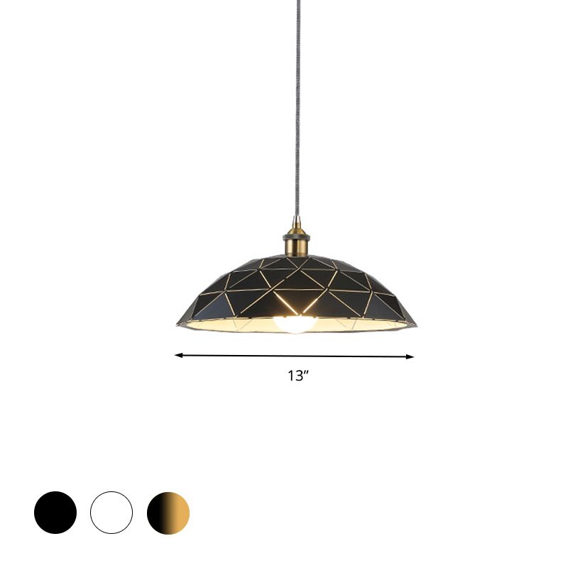 1 Lichte Dome Suspension Lamp Industrial Black/White Metal Pendant Light voor woonkamer, 13 "/16" /19.5 "breed