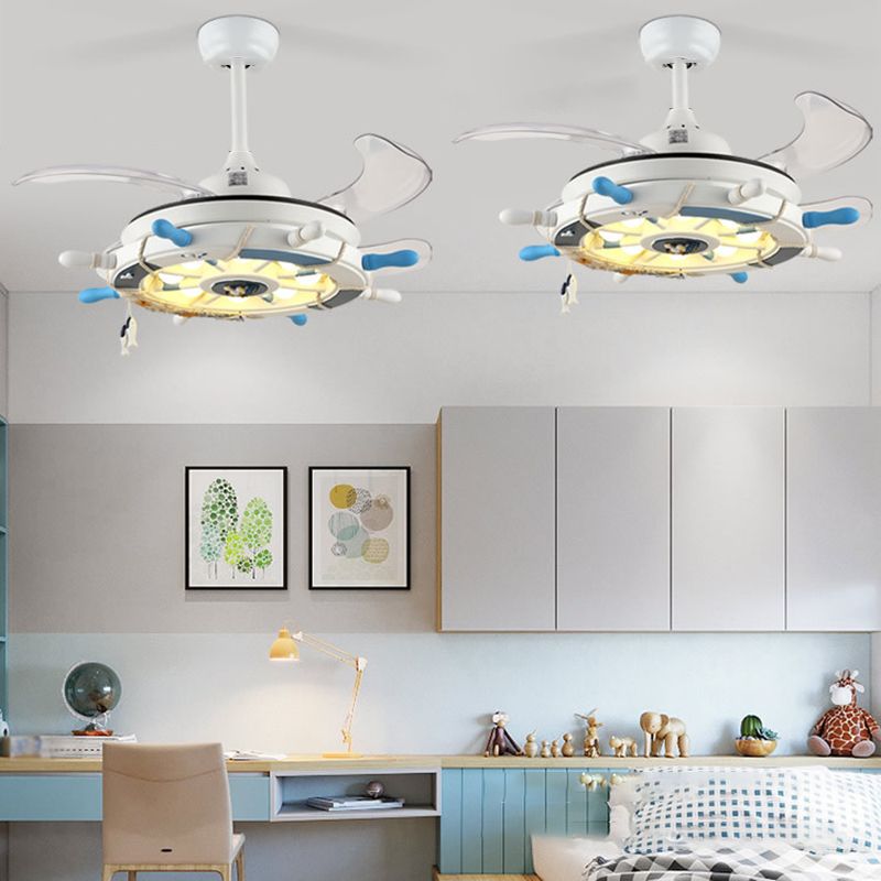 Mediterranean LED Pendant Fan Lighting Rudder Shaped Semi Flush Light with Metal Shade