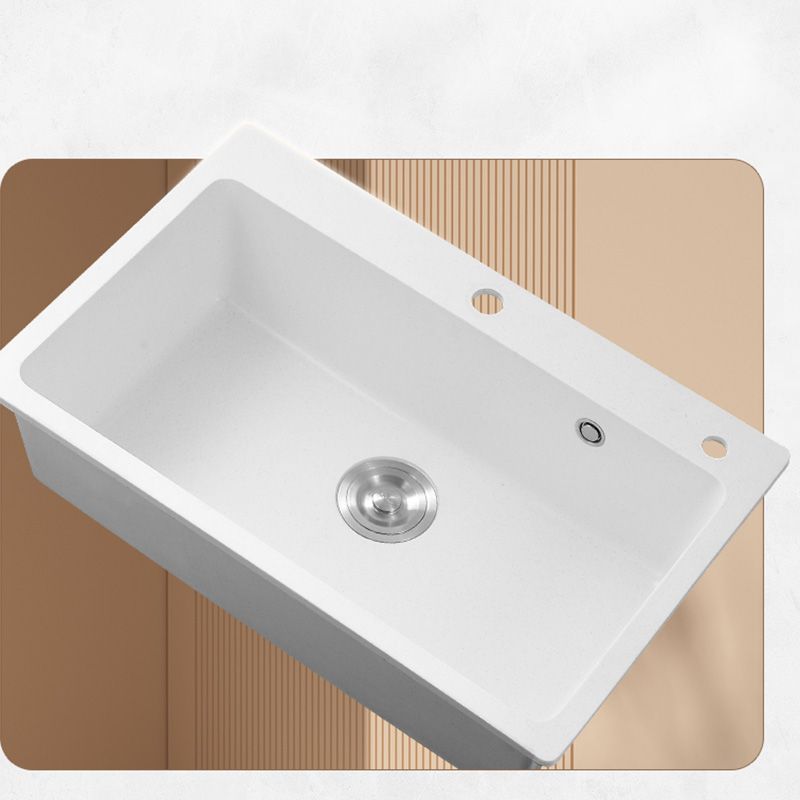 White Rectangle Kitchen Sink 2 Holes Drop-In Contemporary Sink