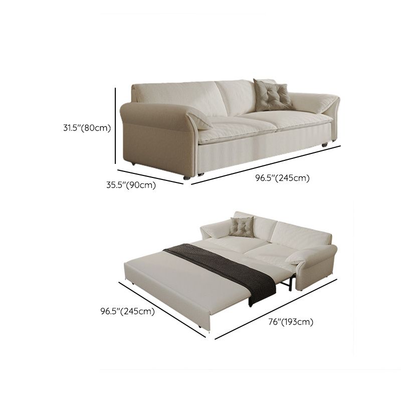 Galm White Wool Futon Sofa Bed with Solid Wood Box and Pillow Top Arms