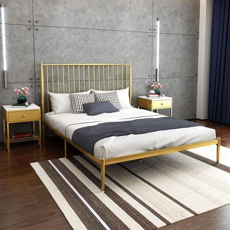 Contemporary Open Frame Bed Metal Standard Bed with Spindle Headboard Bed