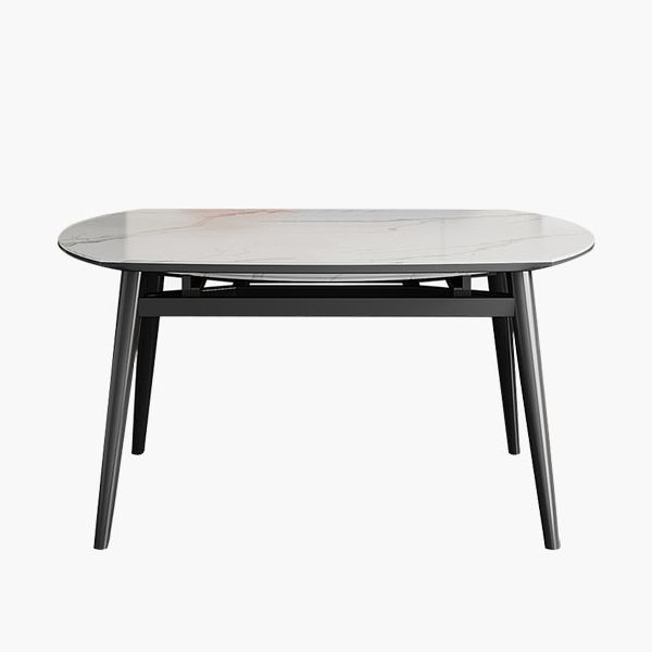 Modern Round Stone Table Black Base Dining Table with Leaf Extension