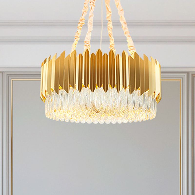 19.5"/23.5" Wide Gold Round Chandelier Lamp Postmodern 6/10 Heads Crystal Block Hanging Ceiling Light