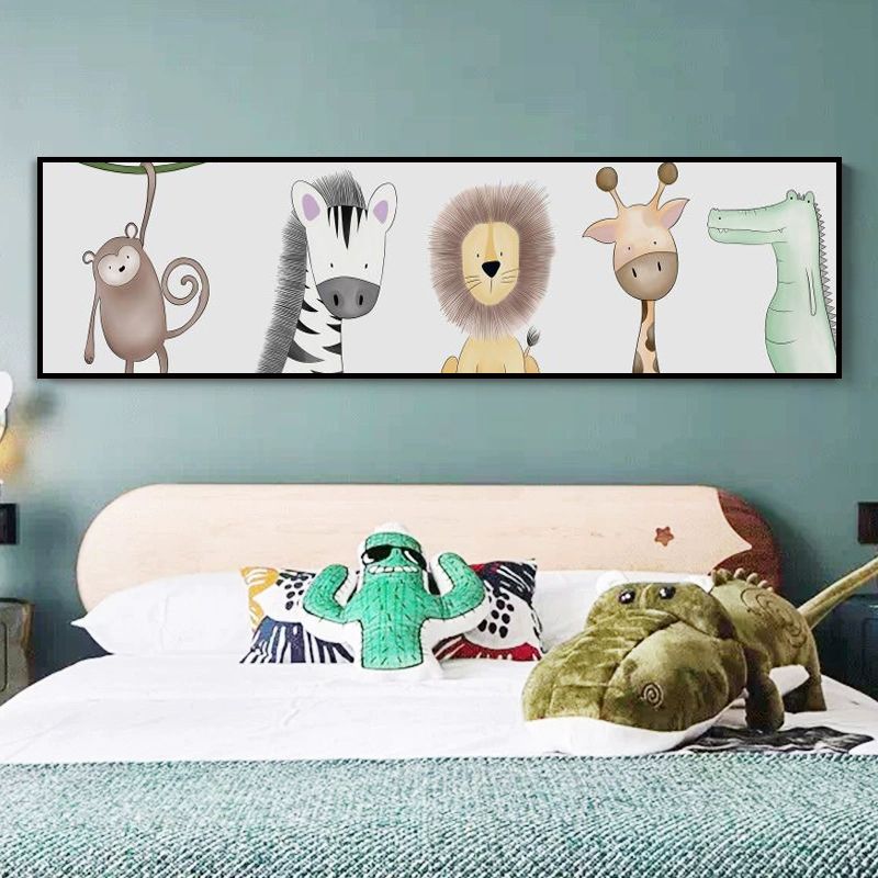 Drawing Animals Canvas Art Pastel Color Cartoon Wall Decor for Childrens Bedroom