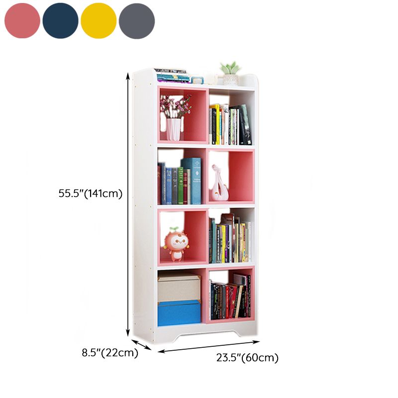 Contemporary Closed Back Book Shelf Manufactured Wood Cubby Storage Bookcase