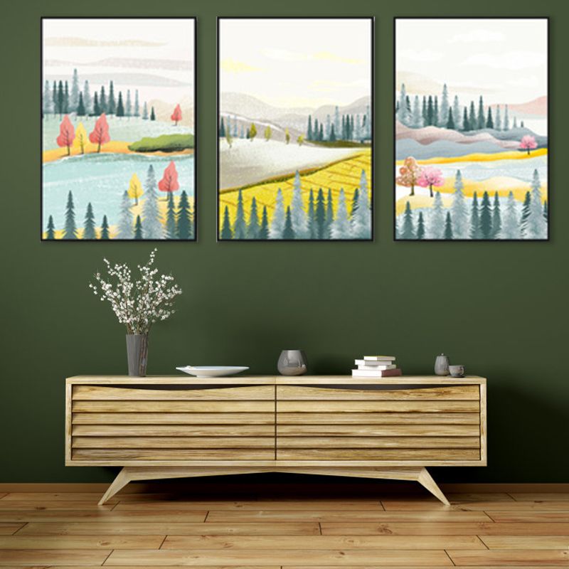 Illustration Trees Wall Art Set Nordic Pretty Scenery Canvas Print in Light Color