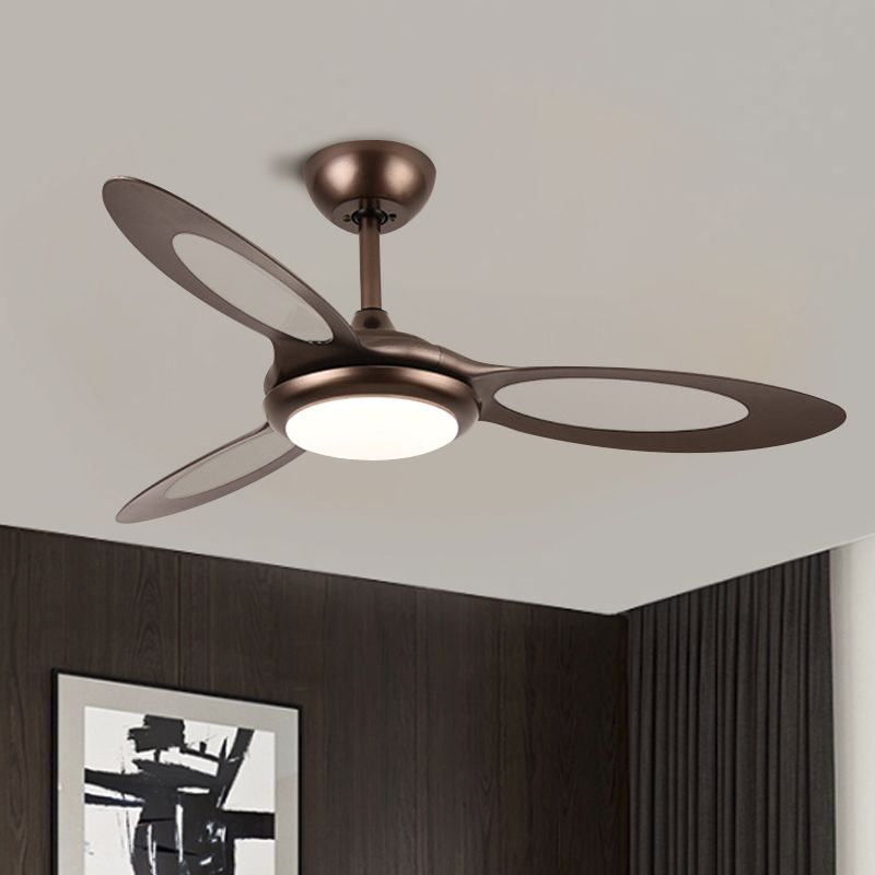 4-Blade Round Acrylic Hanging Fan Light Retro Style 44" Wide LED Restaurant Semi Flush Lamp in Black/White/Coffee