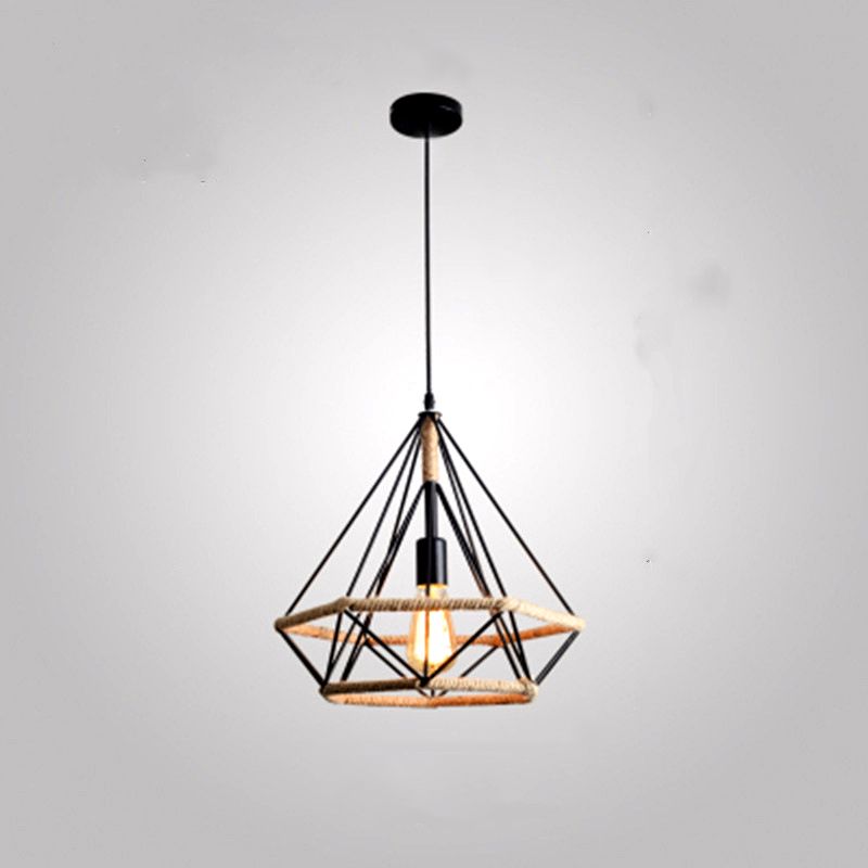 Prism Cage Rope Hanging Lightture 1-Light Industrial Pending Lighting Fixtures