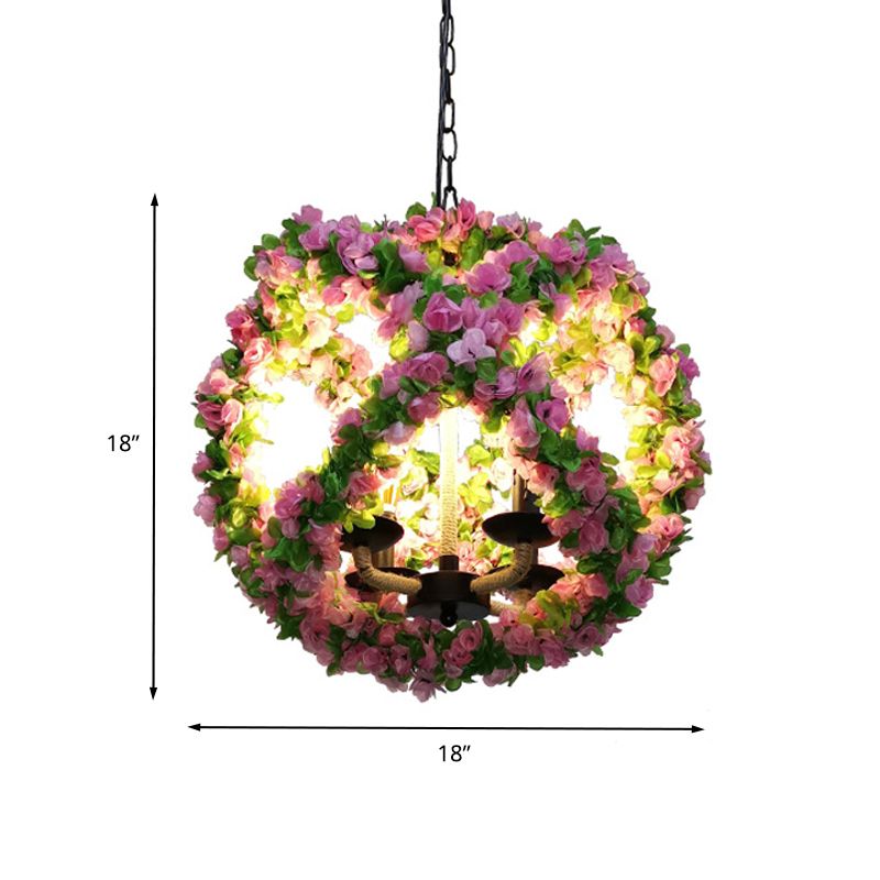 Industrial Global Chandelier Light Fixture 3 Lights Metal LED Flower Pendant Lamp in Pink for Restaurant