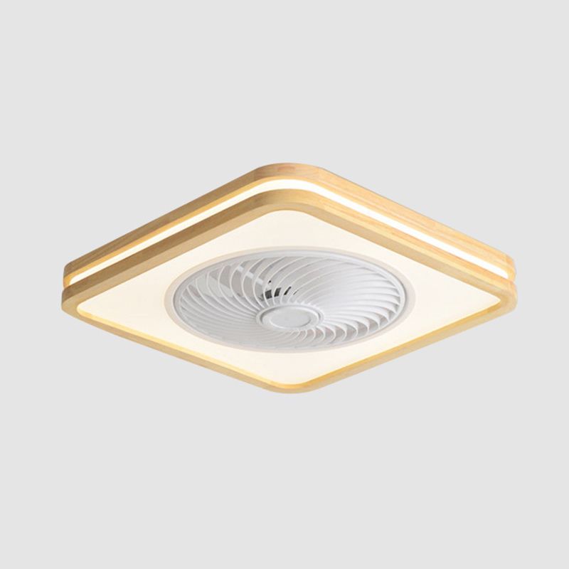 Nordic Geometric Ceiling Fan Light Fixture Metal Bedroom LED Semi Flush Mount with Wood Decor