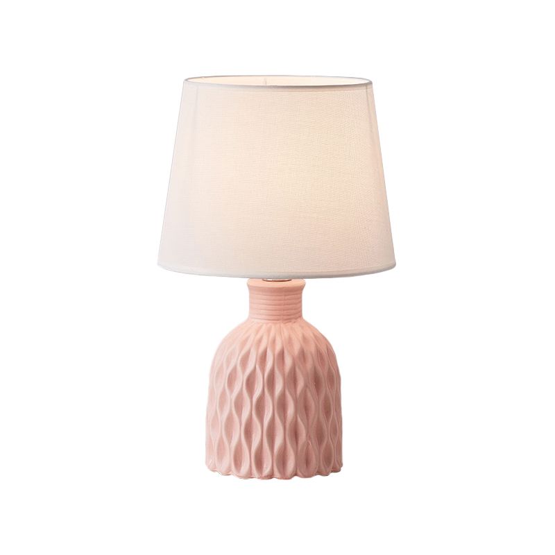 Cone Table Lamp Contemporary Fabric 1 Bulb Pink/Lemon Green/Royal Blue Reading Light with Ceramic Base