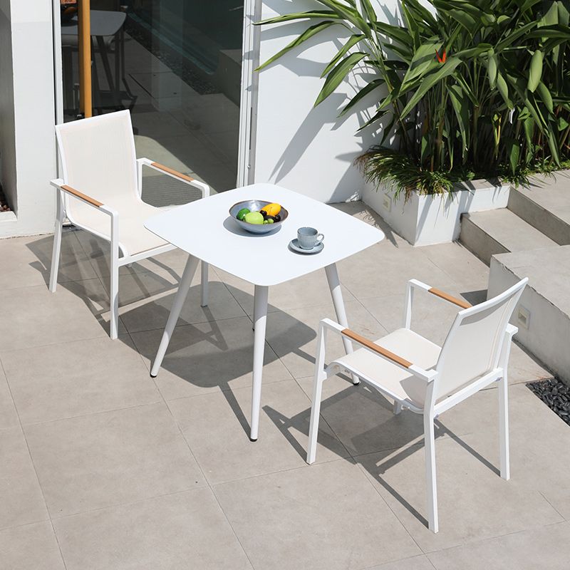 Contemporary White Outdoors Dining Chairs with Fabric Back Stacking Chairs