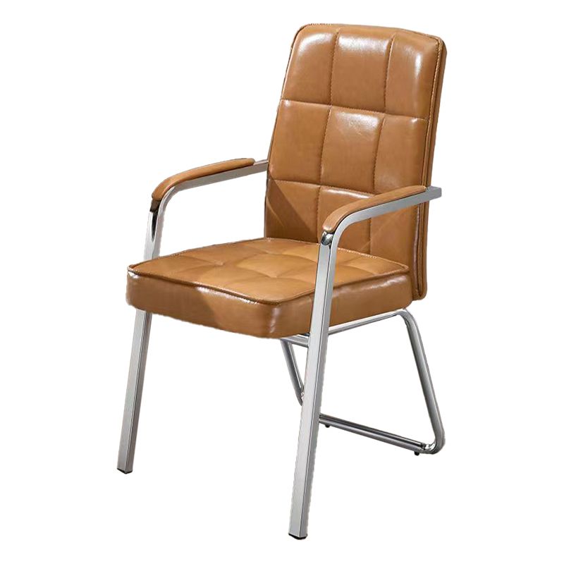 Modern Fixed Arms Leather Chair No Wheels Mid-Back Office Chair