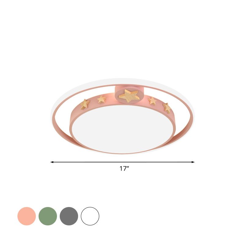 Acrylic Round Flush Mounted Lighting Cartoon Led Ceiling Lamp in Pink/White/Gray for Bedroom