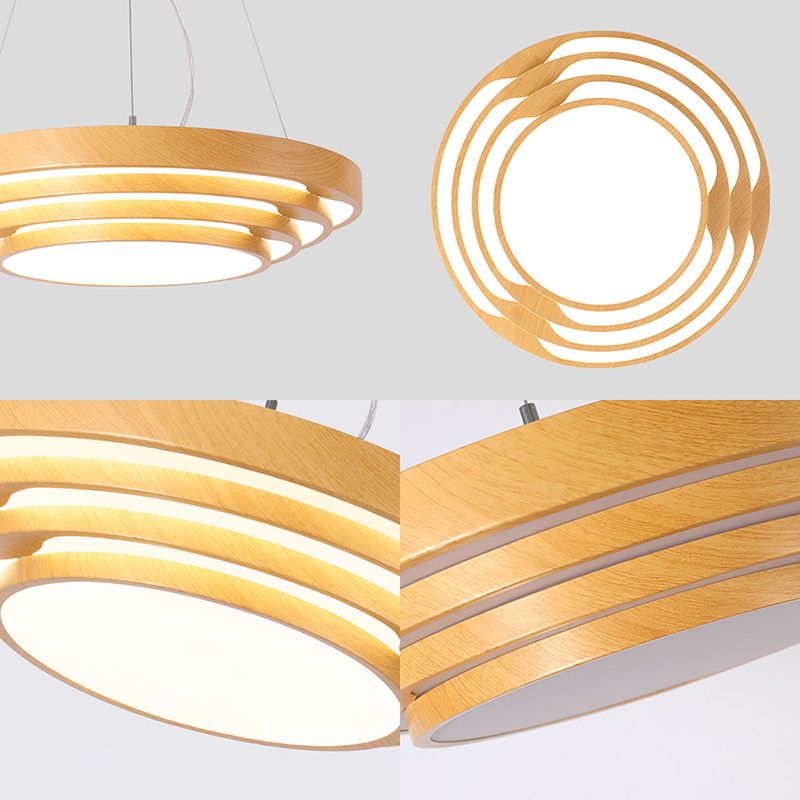 Modern Multi-Layer LED Hanging Pendant Light Wood 1-Light Office Ceiling Fixture in Warm/White Light