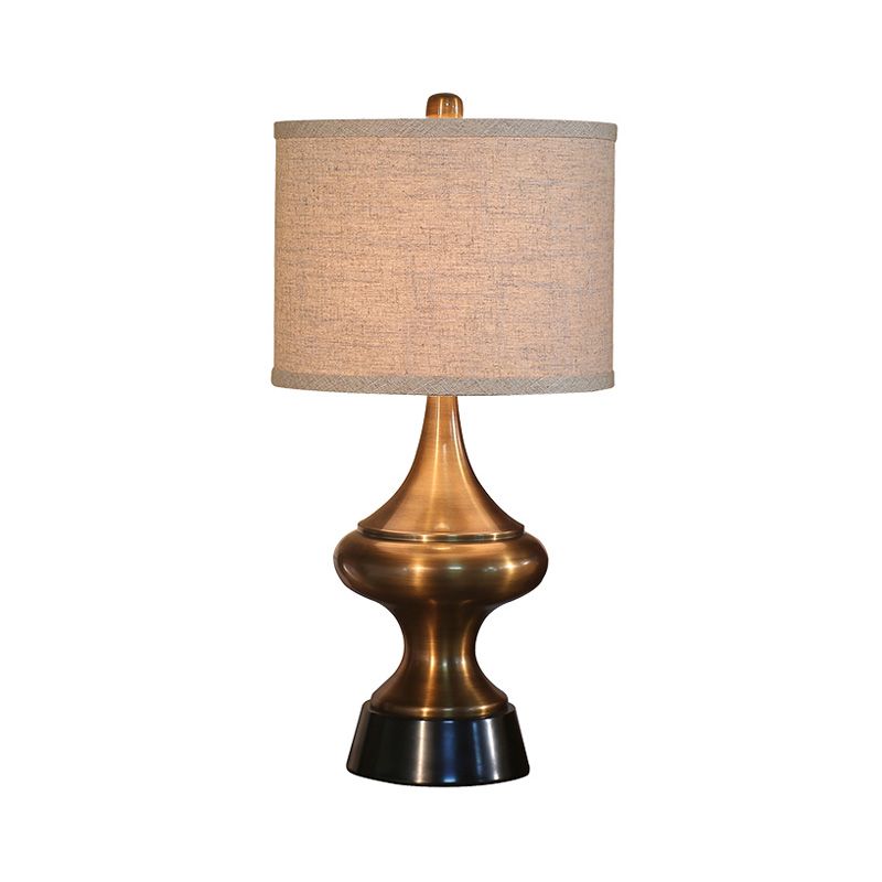 Bronze/Nickel Drum Shaped Desk Light Vintage Style Fabric 1 Light Guest Room Night Table Lamp