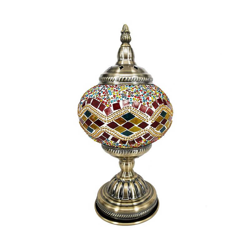 Stained Glass Globe Shade Desk Lamp Moroccan 1 Light Bedroom Table Light in Bronze