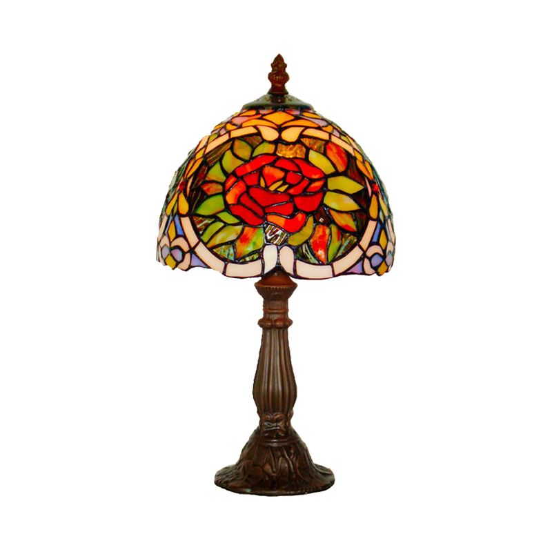 Rose Blossom Stained Glass Night Lamp Tiffany-Style 1 Bulb Bronze Finish Table Light for Bedroom