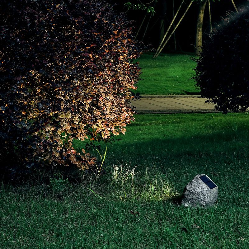 Stone LED Lawn Spotlight Art Decor Resin Grey Solar Ground Light for Courtyard, 1 Piece