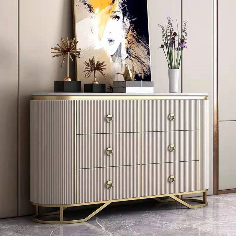 Glam Style Sideboard with 6 Drawer Buffet Table Stone Side Board for Dining Room