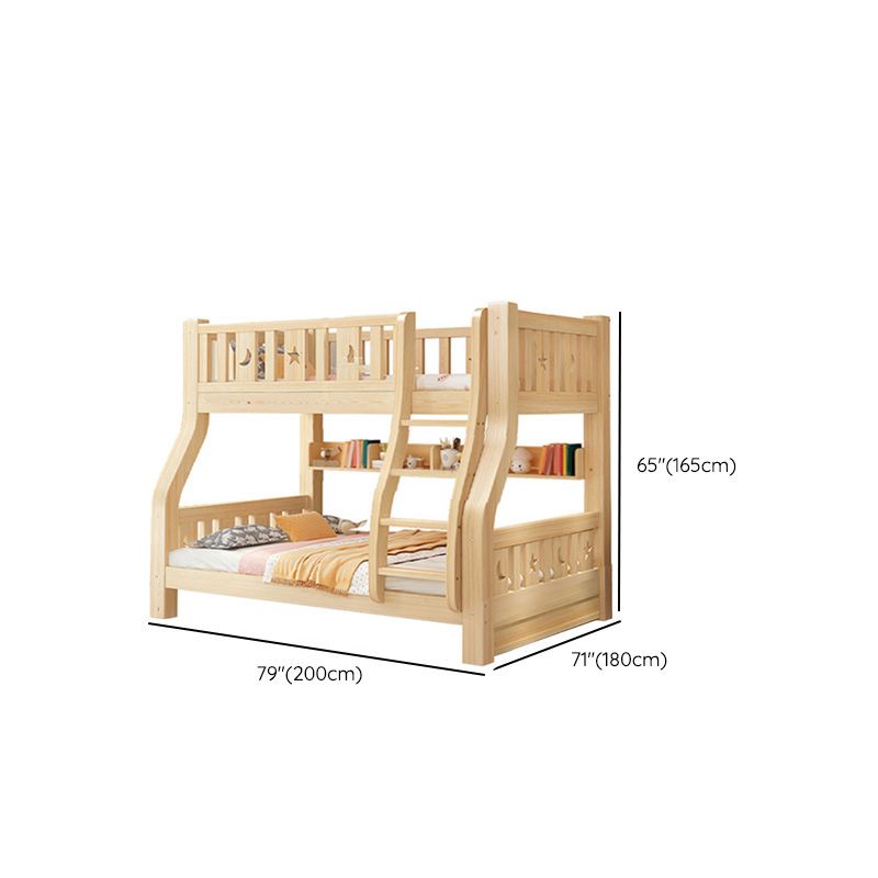 Natural Pine Wood Bunk Bed Solid Wood Loft Bed with Mattress and Guardrails