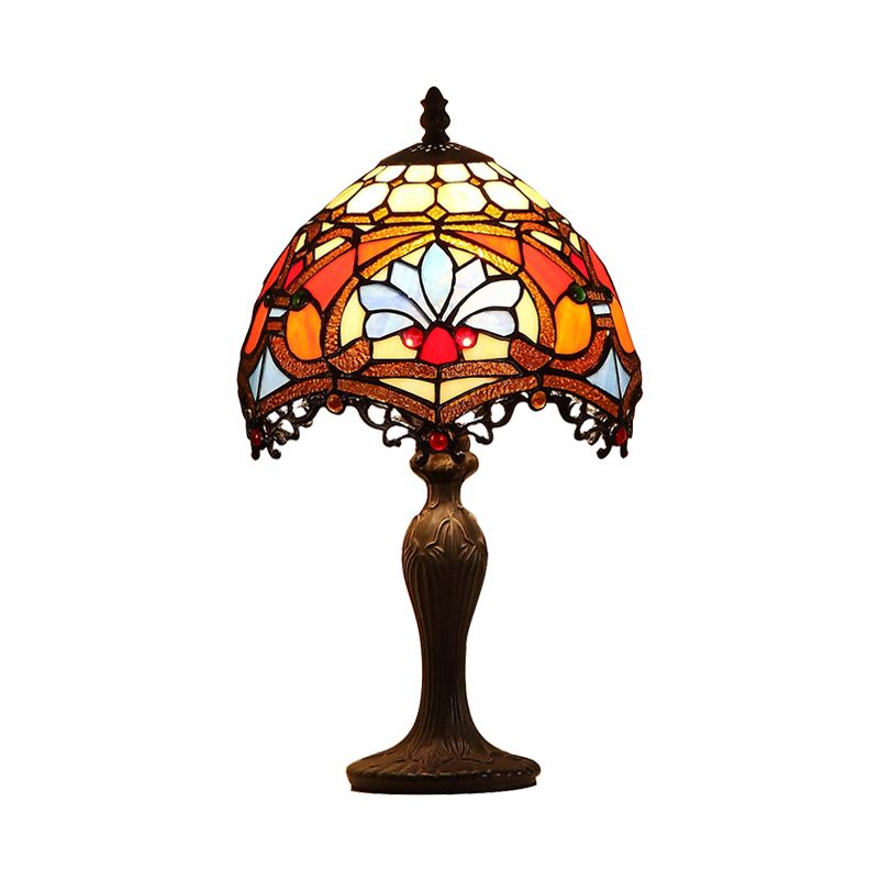 1 Head Living Room Table Light Tiffany Dark Brown Night Lamp with Painted Parrot Cut Glass Shade