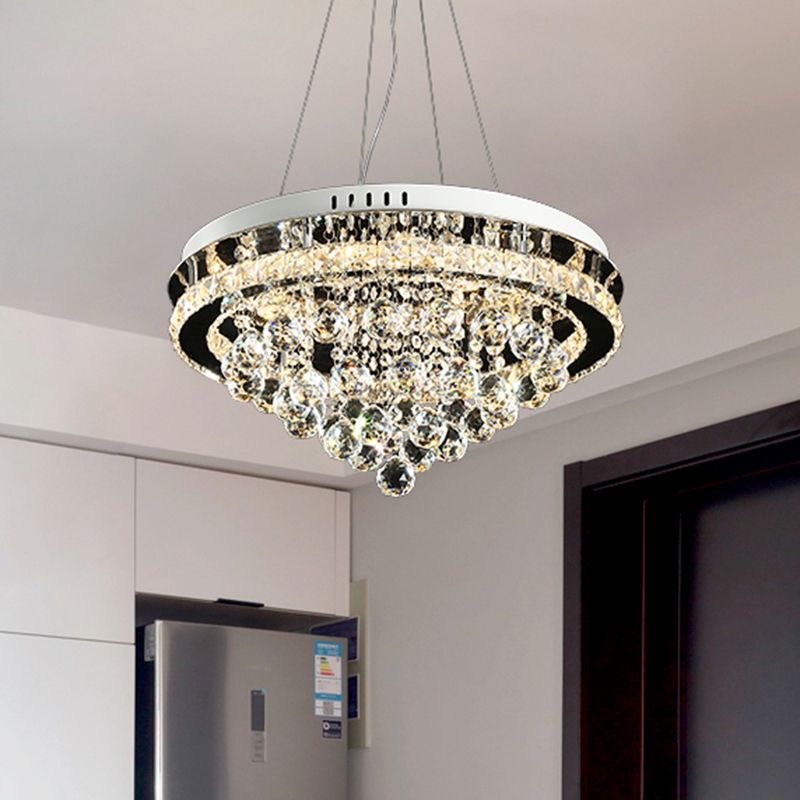 Crystal Balls Cone Ceiling Chandelier Modern LED Chrome Down Lighting Pendant for Sitting Room