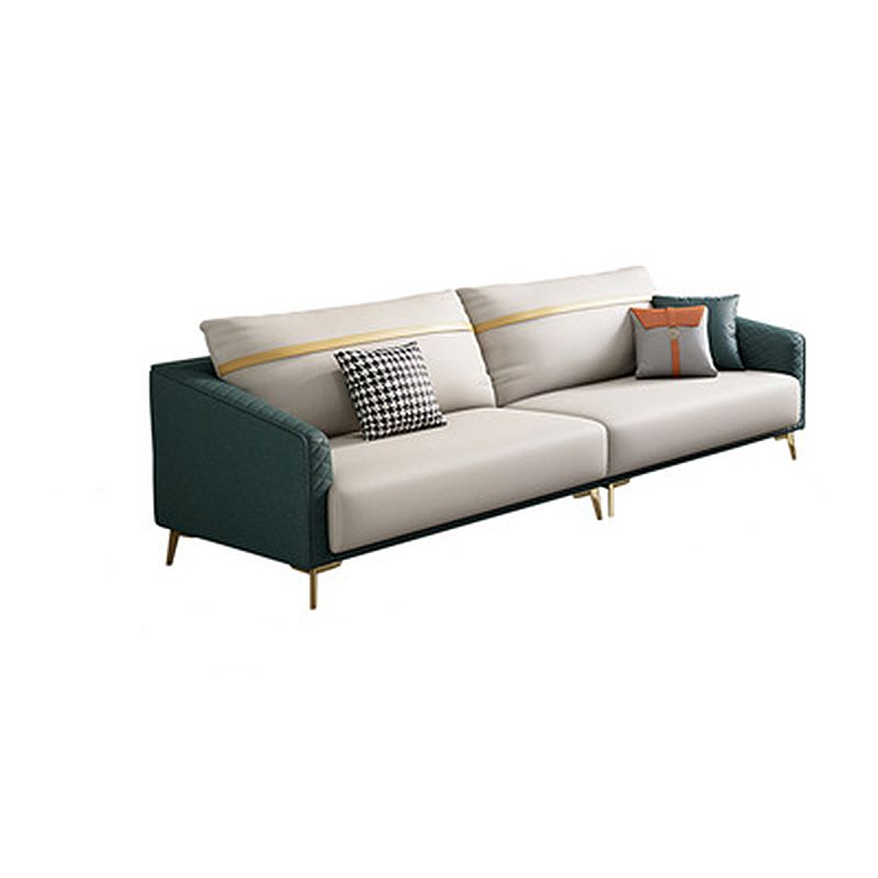 Green Living Room Sofa Sloped Arm Modern Faux Leather Settee with Brass Legs