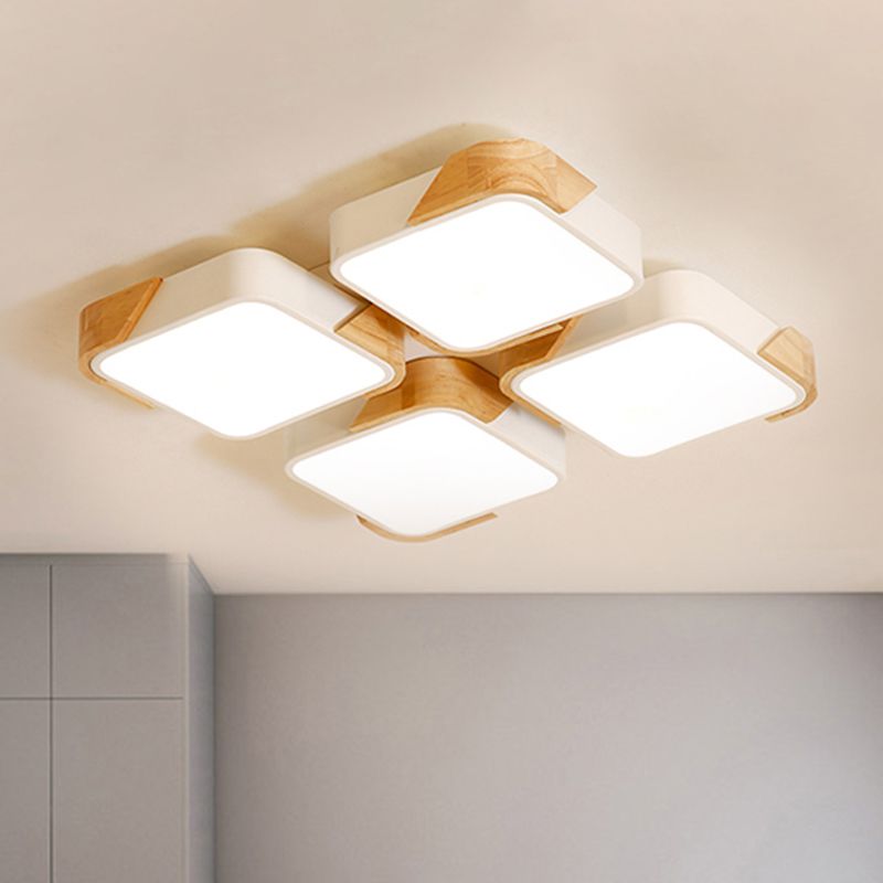 Acryl 4-Quadrat Deckenleuchte Nordic Style LED Flush Mount Licht in Warm/Weißes Licht für Pflegezimmer