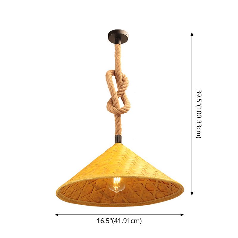 1 Light Pendant Ceiling Lights Rustic Straw Hat Rope Rattan Pendant Light Kit for Farmhouse