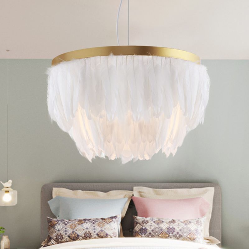 Contemporain 1 Lampe de suspension de tête Gris / blanc à 2 niveaux Lumière suspendue avec une teinte en tissu pour le salon