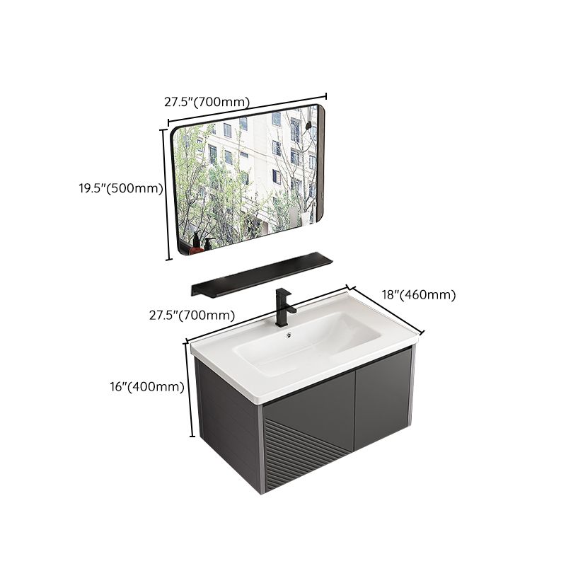 Modern Gray Metal Base Vanity Single-Sink Rectangular Wall Mount Vanity Set