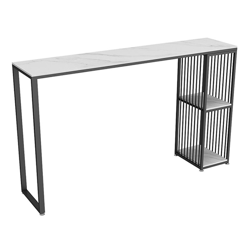 Modern Iron Bar Dining Table White Stone Top Rectangle Indoor Bistro Table with Shelf