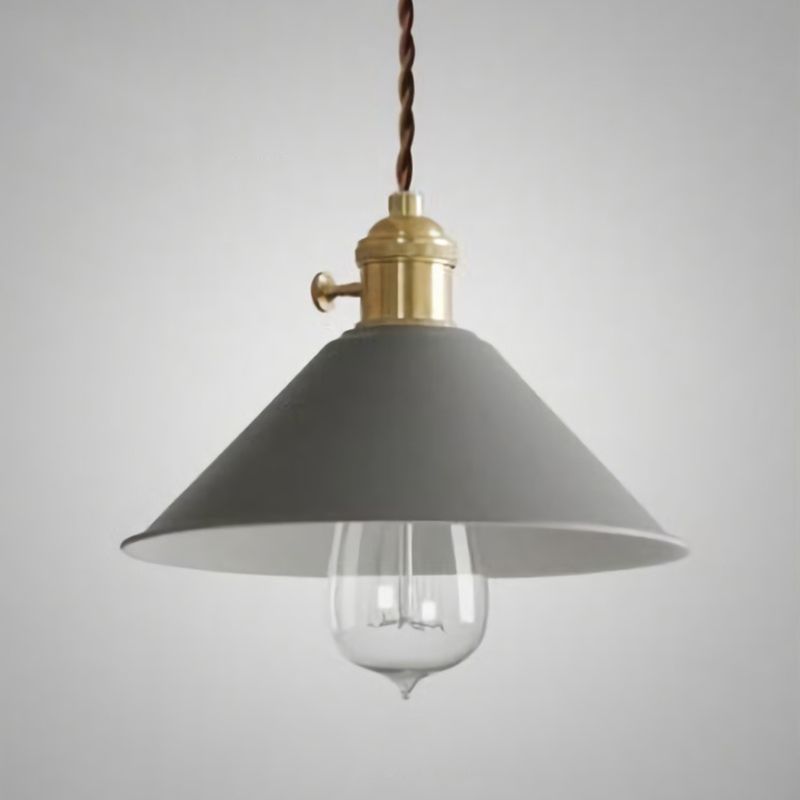 Conical Shade Metallic Hanging Lamp Vintage Single-Bulb Restaurant Lighting Pendant