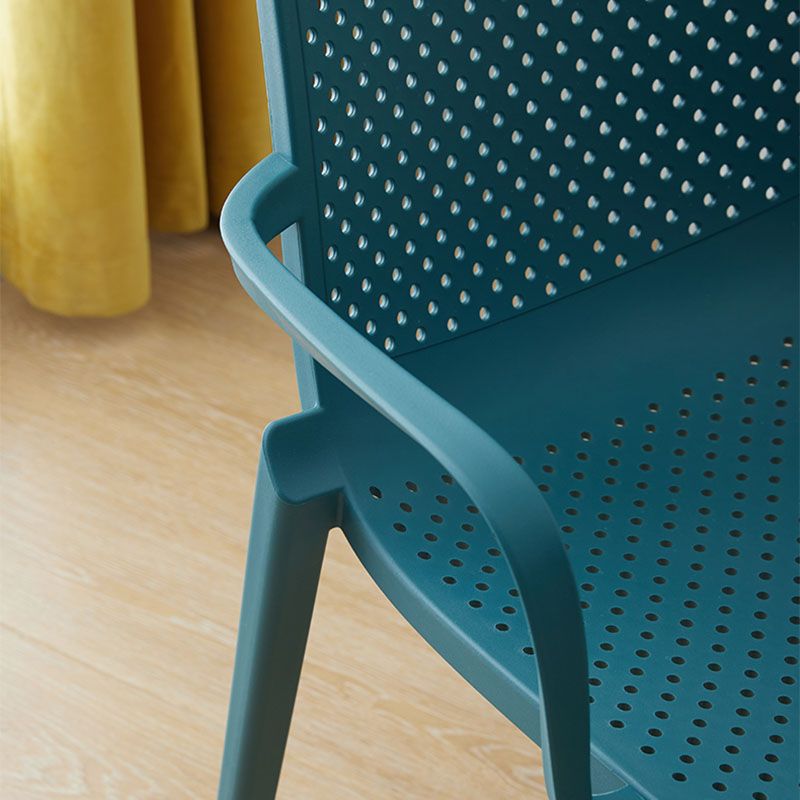 Modern Plastic Home Arm Chair Matte Finish Solid Back Dining Chair