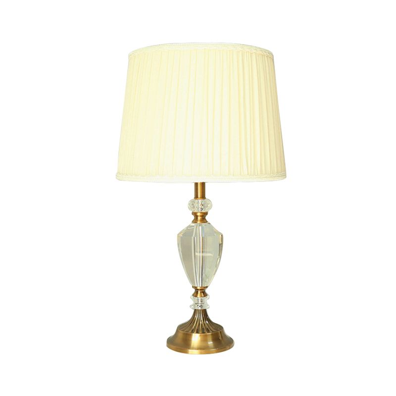 Single Head Pleated Shade Table Light Simple Beige Fabric Nightstand Lamp with Crystal Deco