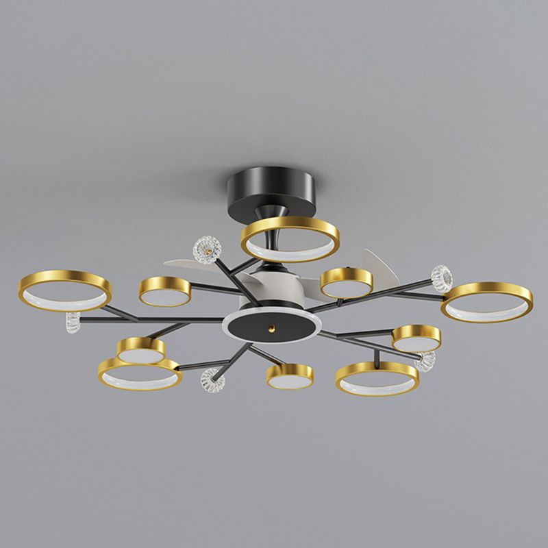 Multi - Light LED Fan Light Chandelier Metal & Acrylic Modern Ceiling Fan in Black / Gold