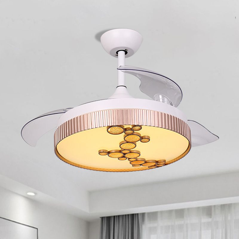 42" Width Acrylic Drum Semi Flush Mount Contemporary White 3 Blades LED Ceiling Fan Light with Bubble Decor