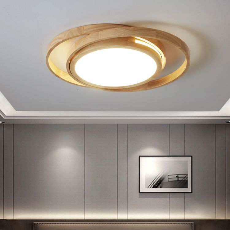 Modern Style Circle Flush Mount 1 Light Wood Ceiling Light for Bedroom