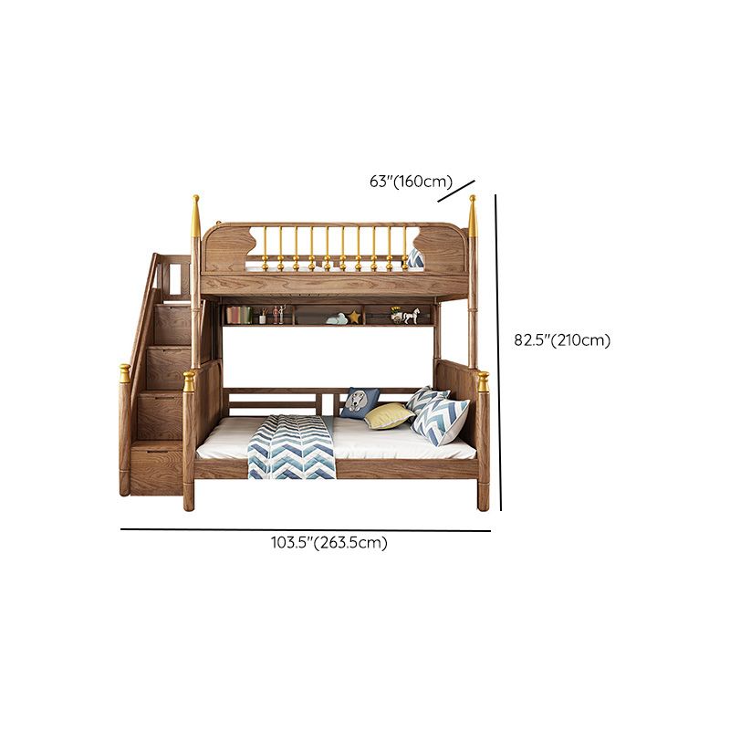 Traditional Brown No Theme with Guardrail Storage Mattress Kids Bed