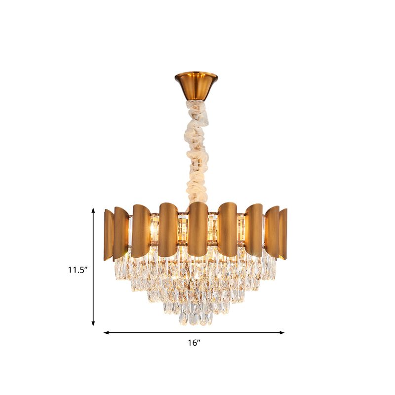 Metal Layered Pendant Lamp Modern Multi Light Hanging Chandelier Light with Faceted Crystal in Brass