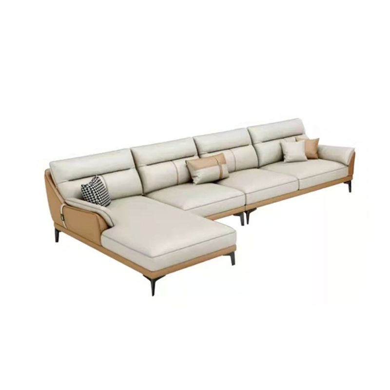 Faux Leather Sofa Stain-Resistant Contemporary Furniture Sectionals in Yellow and Beige