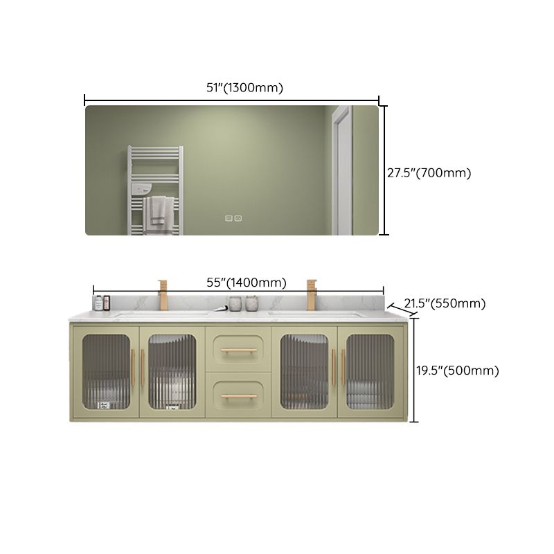 Double Sink Bath Vanity 2 Drawers Wall Mount Rectangle Vanity Set with Mirror