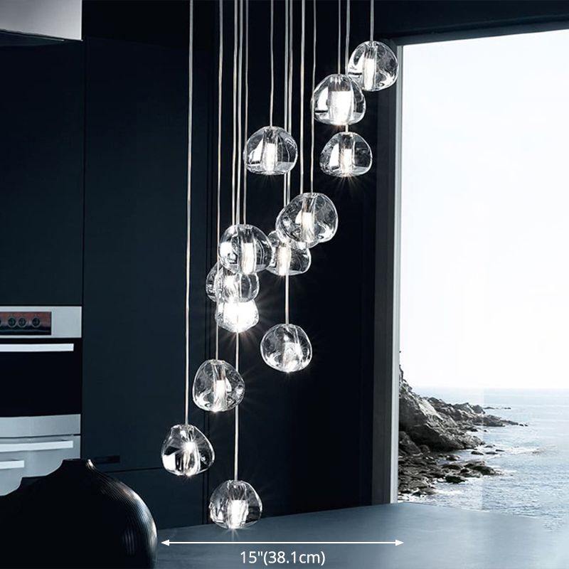 Clear Bubble Glass Mini Pendant Light Modern Nordic LED Round Stair Hanging Lamp