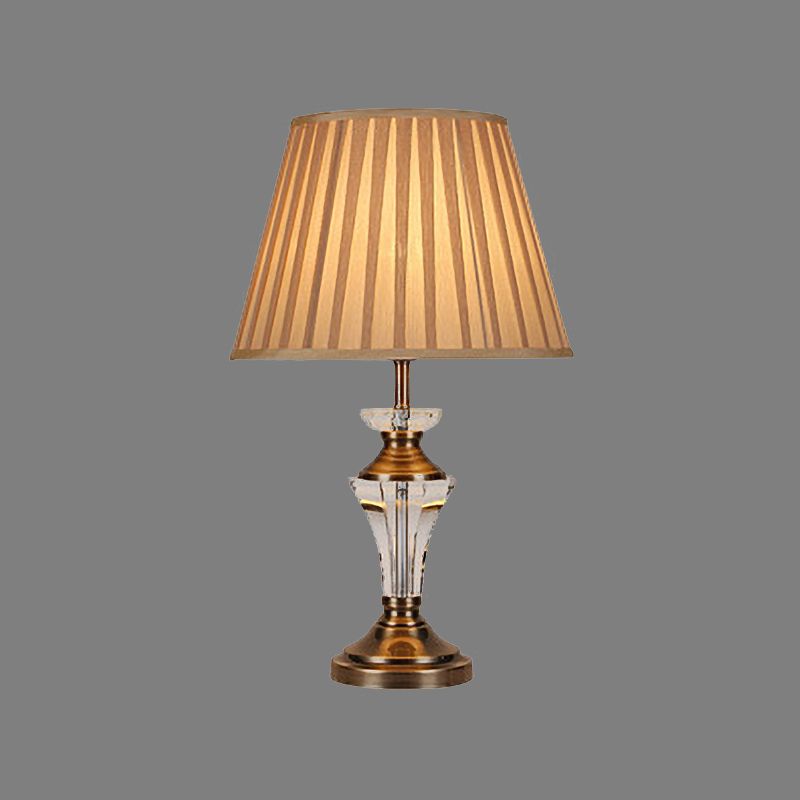 1 Bulb Curvy Fabric Table Light Modernism Hand-Cut Crystal Small Desk Lamp in Beige